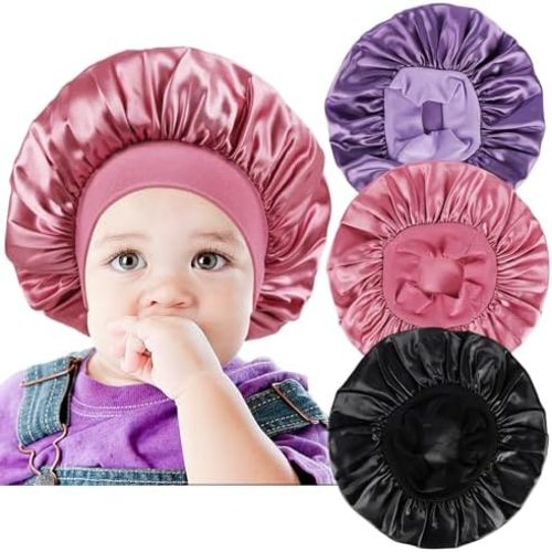 3 PCS Satin Baby Bonnets for Curly Hair,Baby Silk Bonnet for Sleeping for Girls Boys