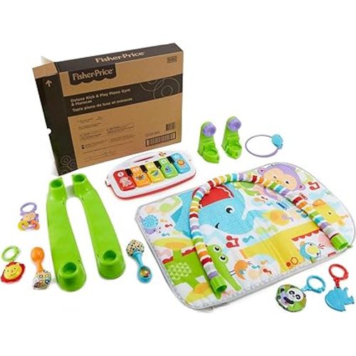 Fisher-Price Baby Playmat Deluxe Kick & Play Piano Gym Learning Toy & 2 Maracas Soft Rattles for Newborn to Toddler Play Ages 0+ Months