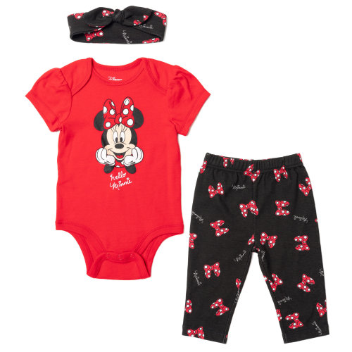 Disney Minnie Mouse Bodysuit Pants and Headband 3 Piece Outfit Set Newborn to Infant