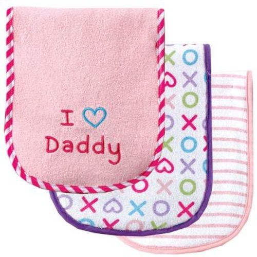 Luvable Friends Baby Girl Cotton Burp Cloths With Fiber Filling 3pk, Pink Dad, One Size
