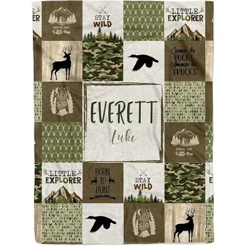 MDPrints Custom Baby Blankets for Boys, Customized Baby Boy Gifts with Name, Personalized Baby Blankets, Soft Plush Fleece (Deer 699)