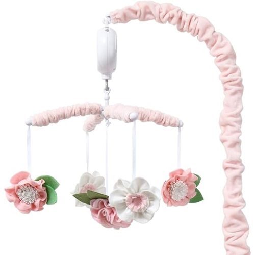 The Peanutshell Crib Mobile for Girls - Pink Musical Baby Crib Mobile with 12 Lullabies, Flower Baby Pink Floral Nursery Decor