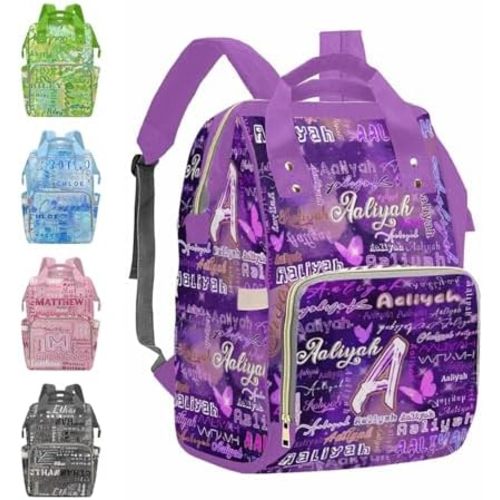 MyPupSocks Customized Diaper Bag with Name, Personalized Backpack Custom Mummy Nappy Baby Bag Shoulders Casual Daypack Daycare Bags Travel for Boys Girls
