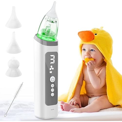 Nasal Aspirator for Baby - Baby Nose Sucker with 3 Suction Levels, Baby Nasal Aspirator, Electric Nose Suction for Baby with 3 Silicone Tips Music and Light, Rechargeable Snot Nose Sucker for Babies