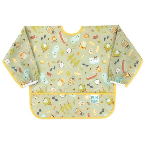 Bumkins Sleeved Bib for Girl or Boy, Baby and Toddler for 6-24 Mos, Essential Must Have for Eating, Feeding, Baby Led Weaning, Long Sleeve Mess Saving Food Catcher, Soft Fabric, Camp Gear Green