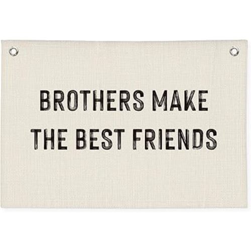 Boys Room Decor, Brothers Make The Best Friends, Canvas Banner Wall Hanging Banner Flag Decor for Nursery Classroom Playroom Kids Room
