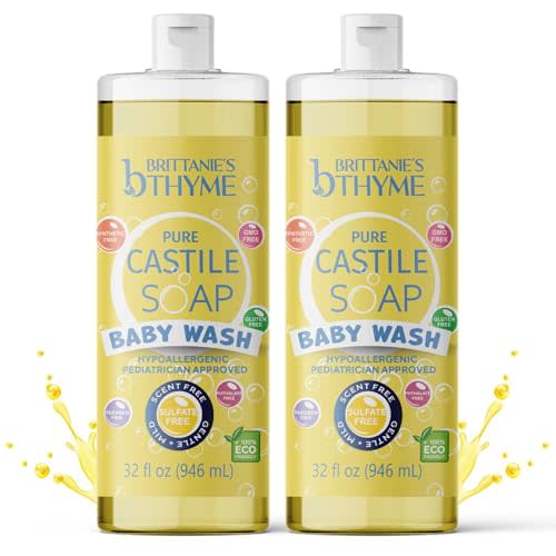 Brittanie’s Pure Castile Liquid Soap Refill, Baby, 32 Ounce Pack of 2 | Dish Soap, Hair & Body, Home, Gentle and Pure, Made with Natural Luxurious Oils, Vegan & Gluten Free Non-GMO