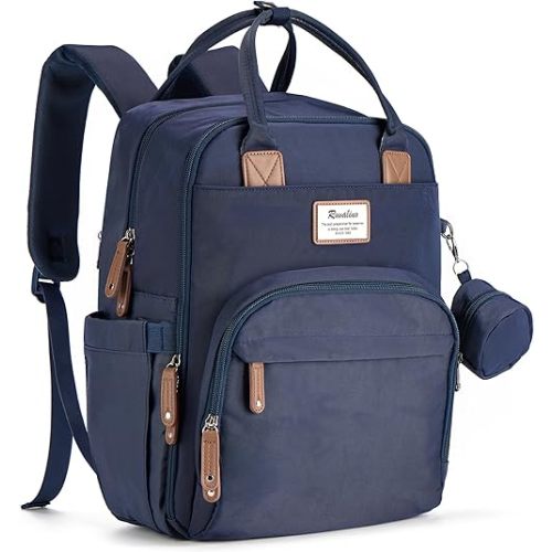 RUVALINO Diaper Bag Backpack, Multifunction Travel Pack Maternity Baby Changing Bags, Large Capacity, Waterproof, Navy Blue