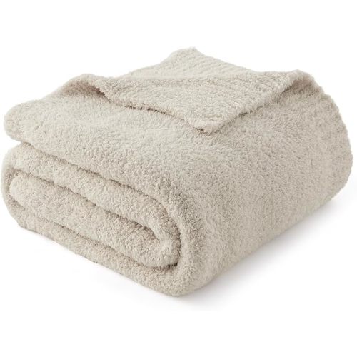 Bedsure Ivory Knit Throw Blanket for Couch, Bedding Sofa - Super Soft, Cozy, Fuzzy, Fluffy Blanket Dupes, Gentlesoft, Breathable Warm Gift for Women, Winter Decor, Beige, 50x60 Inches