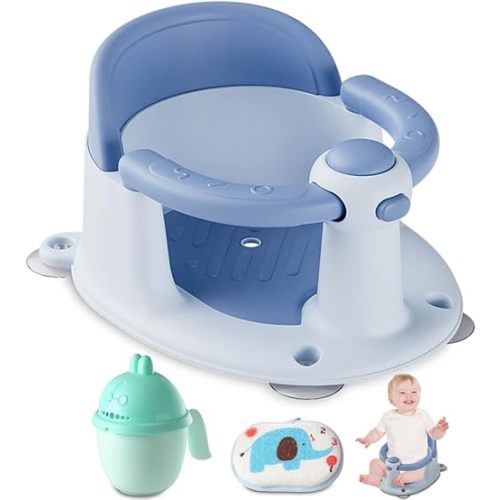 Baby Bath Seat, Baby Bathtub Seat for 6 Months & Up, Infant Bath Seat with Secure Suction Cups, Non-Slip Toddler Bath Seat Cute Blue
