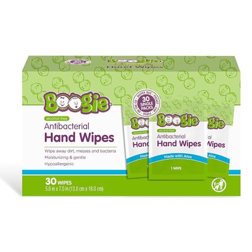 Boogie Antibacterial Hand Wipes - 100 Count - Hypoallergenic & Alcohol-Free - Travel and Diaper Bag Essential