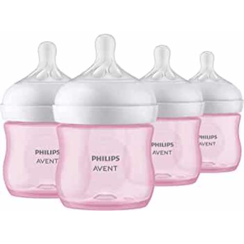 Philips AVENT Natural Baby Bottle with Natural Response Nipple, Pink, 4oz, 4pk, SCY900/14