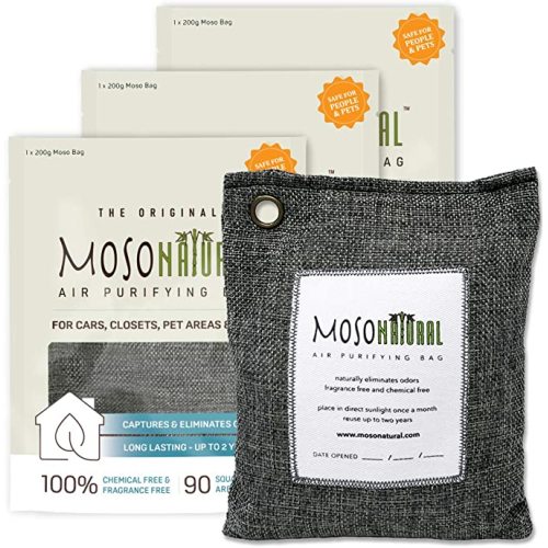 MOSO NATURAL: The Original Air Purifying Bag. for Cars, Closets, Bathrooms, Pet Areas. an Unscented, Chemical-Free Odor Eliminator. 200g 3 Pack (Charcoal)