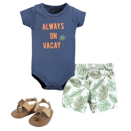 Hudson Baby Infant Boy Cotton Bodysuit, Shorts And Shoe Set, Vacay, 12-18 Months