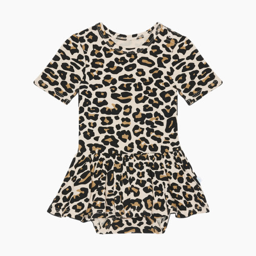 Posh Peanut Short Sleeve with Twirl Skirt Bodysuit - Lana Leopard, 3-6 M