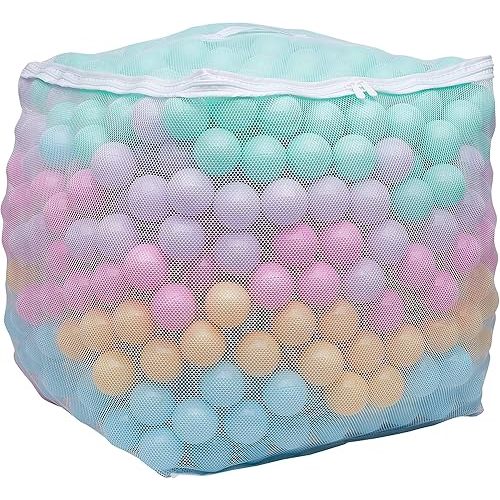Amazon Basics BPA Free Crush Proof Plastic Ball, Pit Balls with Storage Bag, Toddlers Kids 12+ Months, 1000 Count, 1000 Balls, 6 Pastel Colors