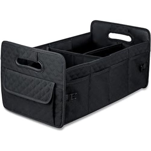 JiatuA Car Trunk Organizer for SUV, Car Storage Organizer Collapsible Multi Compartment Container Box, Adjustable Car Accessories for Women/Men, Large Black
