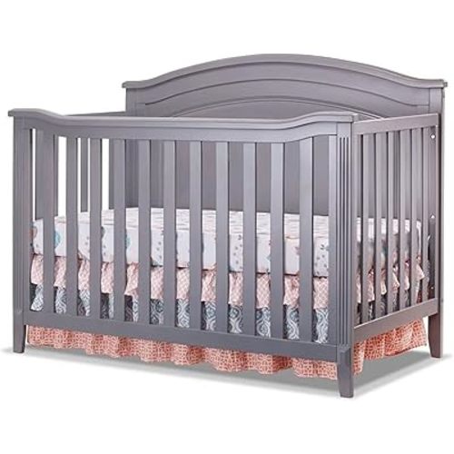 SORELLE FURNITURE Berkley Round Top Crib, Classic 4-in-1 Convertible Crib, Made of Wood, Non-Toxic Finish, Wooden Baby Bed, Toddler Bed, Child’s Daybed and Full-Size Bed, Nursery Furniture-Gray