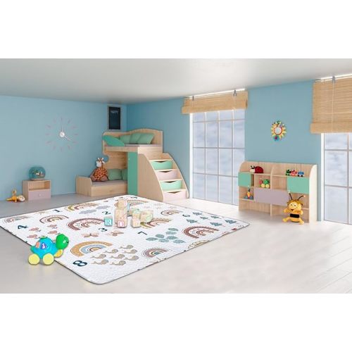 Boho Rainbow 50x50 Play Mat for Playpen, Washable Portable Baby Floor Playmat, Non Slip Foldabe Infant Crawling Mats, Tummy Time Mat Pad for Toddlers Baby Play Pen Mats for Home Or Travel - 50" x 50"