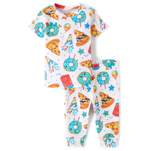Baby And Toddler Boys Birthday Food Snug Fit Cotton Pajamas - White