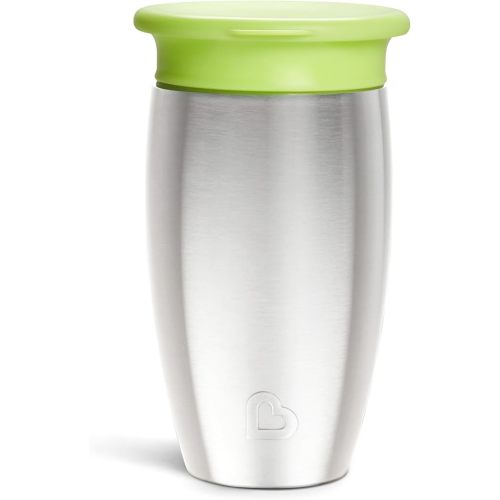 Munchkin Stainless Steel Sippy Cups for Toddlers 1-3, Spill Proof Miracle 360 Cup, Insulated, 10 Ounce, Green