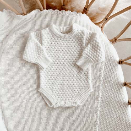 Lamb Long Sleeve Knit Romper - Milk