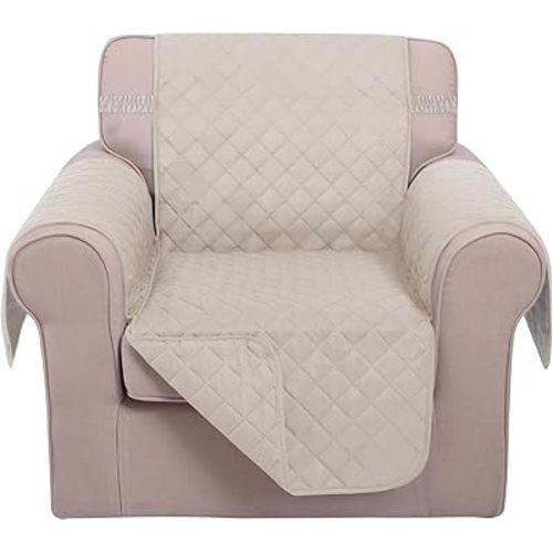 U-NICE HOME Recliner Chair Covers Reversible Chair Cover Pet Covers for Dogs with Elastic Straps Water Resistant Diamond Quilted (23''Recliner Small, Beige/Beige)