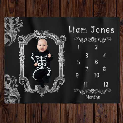 Gothic Personalize Baby Milestone Blanket, monthly growth tracker, newborn boy girl photo prop, goth baby shower gift, whimsy goth blanket