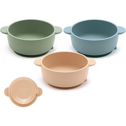 Baby Bowls with Suction, 3 Pack Baby Led Weaning Supplies, Soft Silicone Food Bowl for Babies Kids Toddlers, BPA Free, Microwave and Dishwasher Safe, Multicolor