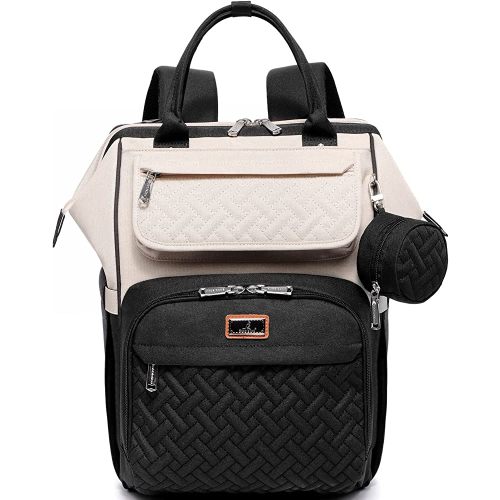 BabbleRoo Diaper Bag Backpack, Multifunction Nappy Changing Bag with Changing Pad, Stroller Straps & Pacifier Case, Unisex Stylish Travel Back Pack for Moms & Dads – Apricot & Black