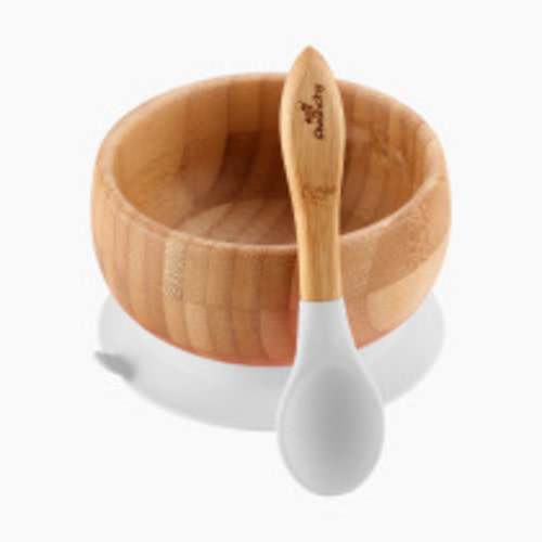 Avanchy Bamboo Suction Baby Bowl + Spoon - White