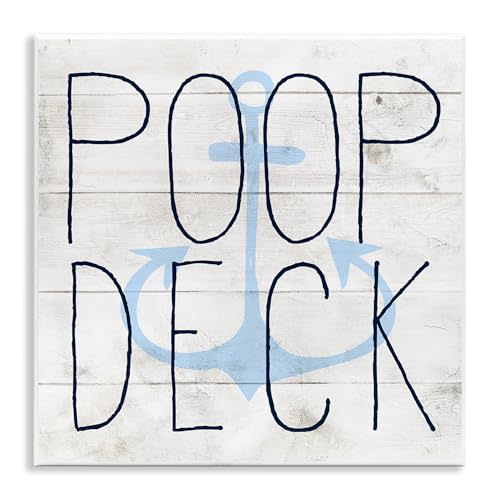 Stupell Industries Poop Deck Funny Beach Family Home Textured Word, Design by Artist Daphne Polselli Wall Art, 12x12, Wood Plaque