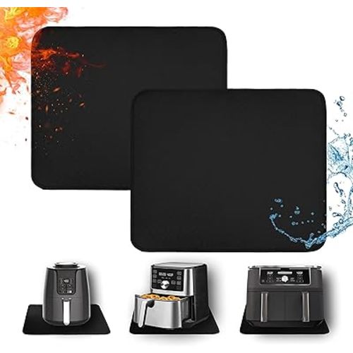 Heat Resistant Mats for Countertop - Fireproof 16x20in Heat Resistant Mats for Air Fryer - Kitchen Countertop Protector for Air Fryer, Coffee Maker, Stand Mixer, Toaster, Oven 2PCS - Black