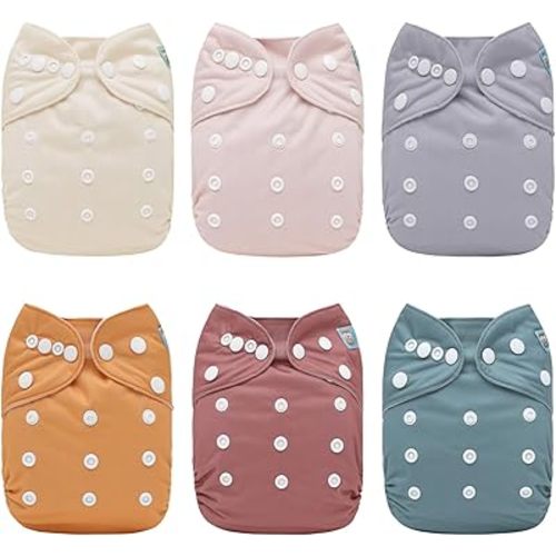 ALVABABY Baby Cloth Diaper 6 Pack with 12 Inserts One Size Cloth Diaper Covers Adjustable Washable Reusable for Baby Girls and Boys 6BM109