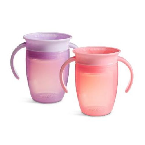 Munchkin Miracle 360 Trainer Cup 7oz/2pk - Pink/Purple: BPA-Free Plastic, Silicone Lid, Portable Sippy Cups for Kids