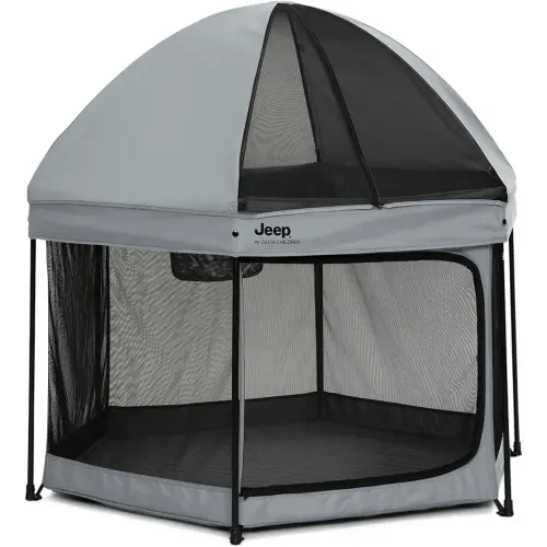 Jeep Hexagon Pop Up Play Yard with Removable Canopy | Ideal for Indoor and Outdoor Use, Grey