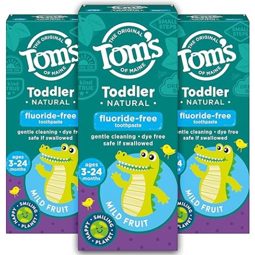 Tom's of Maine Fluoride-Free Toddler Training Toothpaste, Mild Fruit, 1.75 oz. 3-Pack (Packaging May Vary)