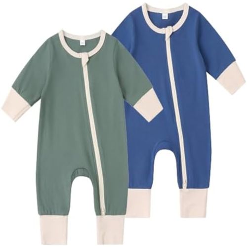 BeiVSlley Baby Boys Girls 2-Pack Romper Onesie 2 Way Zipper Cotton Long Sleeve One Piece Jumpsuits Clothes Sets