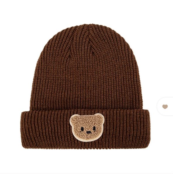 Knitted Baby Beanie with Teddy Bear Patch – Soft & Warm Winter Hat (6-36M)