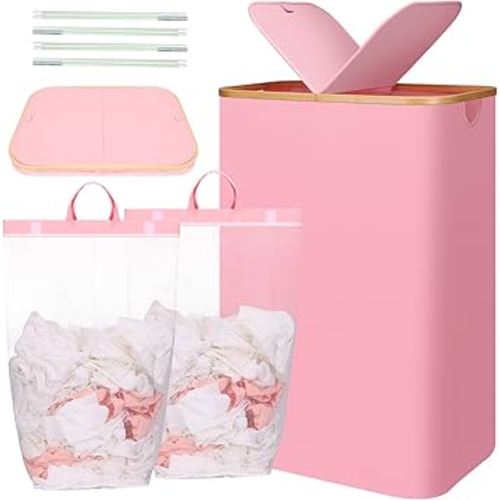 Collapsible Laundry Baskets - Laundry Hamper with Lid, 180L (47.5 Gal) Extra Large Laundry Hamper 2 Section Dirty Clothes Hampers for Laundry Bin Storage with 2 Laundry Bags for Bathroom