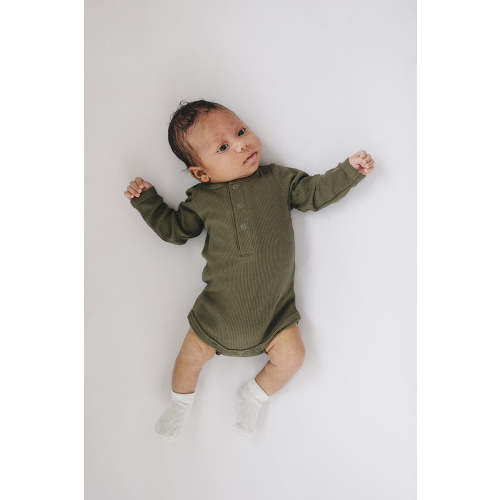 Winter Green Organic Snap Long Sleeve Ribbed Bodysuit | Baby Essentials  | Cotton NB