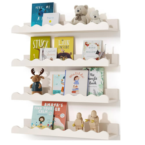 Kids' Bookshelf Set of 4 - White Floating Nursery Book Shelves, Picture Ledge Shelf for Wall Decor and Storage - Perfect for Books, Toys, Photo Frames, and Nursery Décor : Amazon.com.au: Home