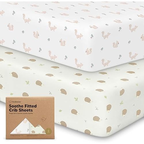 KeaBabies 2-Pack Organic Crib Sheets for Boys, Girls, Jersey Fitted Baby Crib Sheets Neutral, Cotton Breathable Crib Sheet, Cute Printed Crib Mattress Sheet, Baby Mattress Sheets (Nibbles/Bruce)