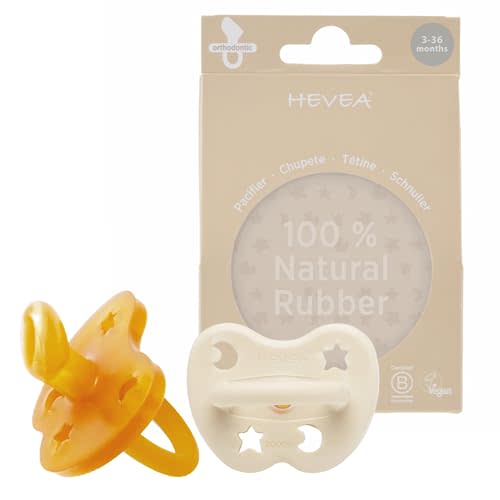 HEVEA Natural Rubber Pacifier Orthodontic 3-36 Months Two-Pack - Milky White & Natural
