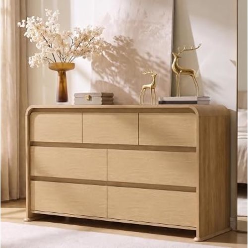 YESHOMY 7-Drawer Dresser for Bedroom, Deep Chest of Drawers, Natural