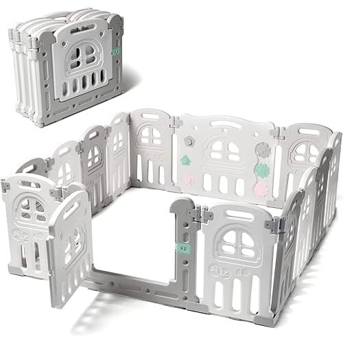 Play22 Foldable Baby Playpen 14 Panel - Kids Safety Activity Play Center - Safety Play Yard Play Pens for Babies - Safety Gates for Indoor and Outdoor Play - Adjustable Shape