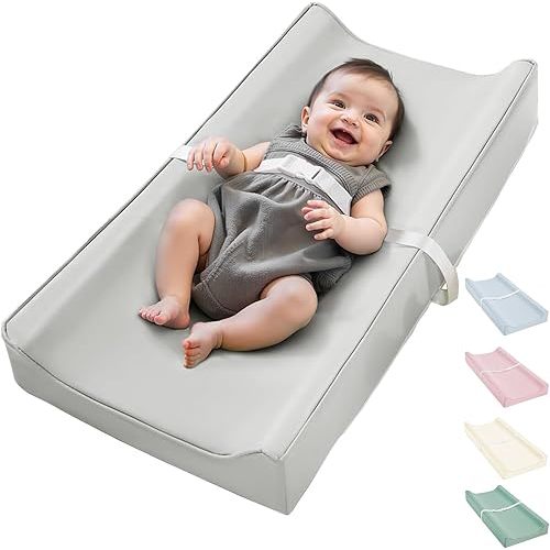 Vegan Leather Waterproof Baby Changing Pad - Wipeable, Extra Thick & Portable & Non-Slip Diaper Mat for Dresser, Crib, Travel | Soft & Safe (Gray)