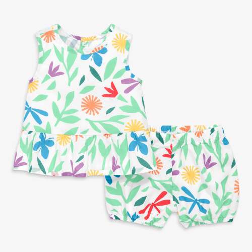 Baby woven tank & bubble short set in bright backyard | Primary.com