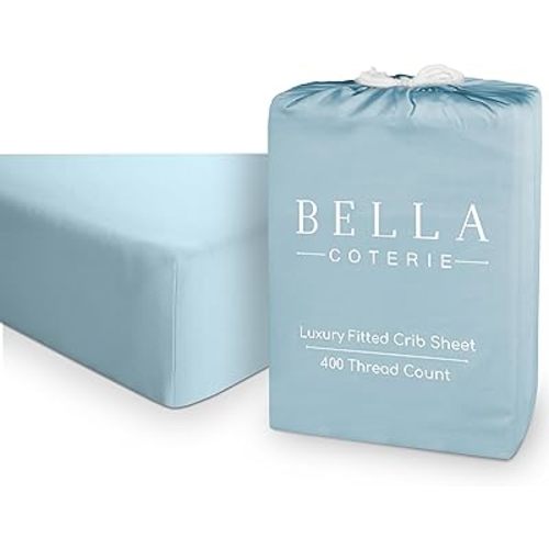 Bella Coterie Luxury Crib Sheet | Organically Grown | 100% Viscose Made from Bamboo | Ultra Soft | Cooling for Better Sleep | Deep Pocket Fitted Sheet for Crib & Toddler Mattress [Coastal Blue]