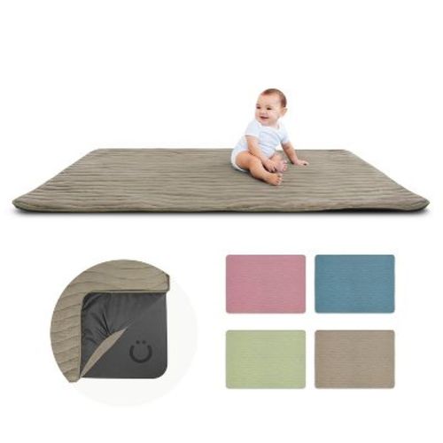 Ubbi Baby Tummy Time Floor Mat, Thick Padded Foam Playmat for Infants & Toddlers - Taupe